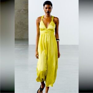 Zara ZW COLLECTION MIDI DRESS WITH CROSSED STRAPS in Lime